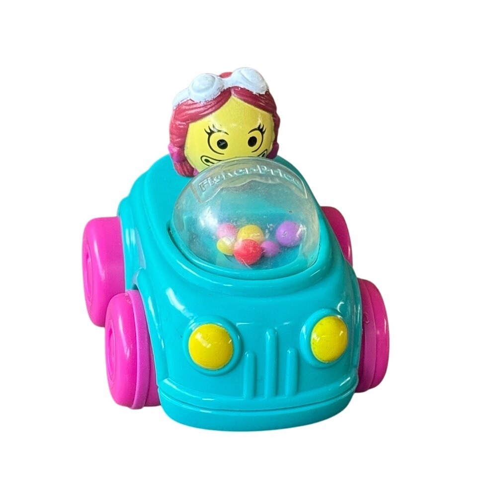 Fisher-Price Vintage Car‎ Toy Rolling Wheels Rattle Beads Girl Pilot 1996